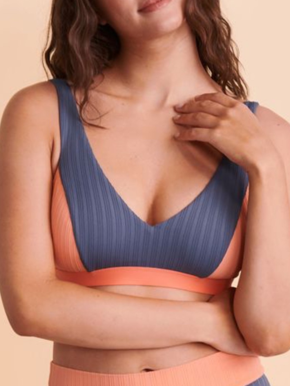 SKYE Margot Bralette Bikini Top in a ribbed, colorblock design. Size S/M NEW